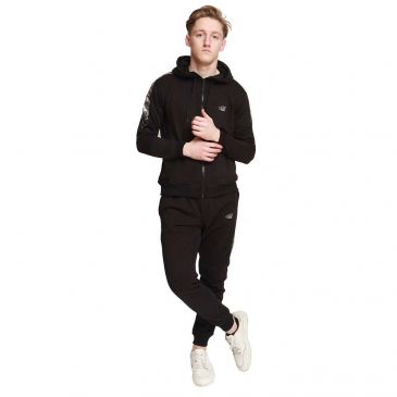 black-new-mens-time-is-money-foil-fade-full-tracksuit-zip-up-hoodie-joggers-2pcs-set