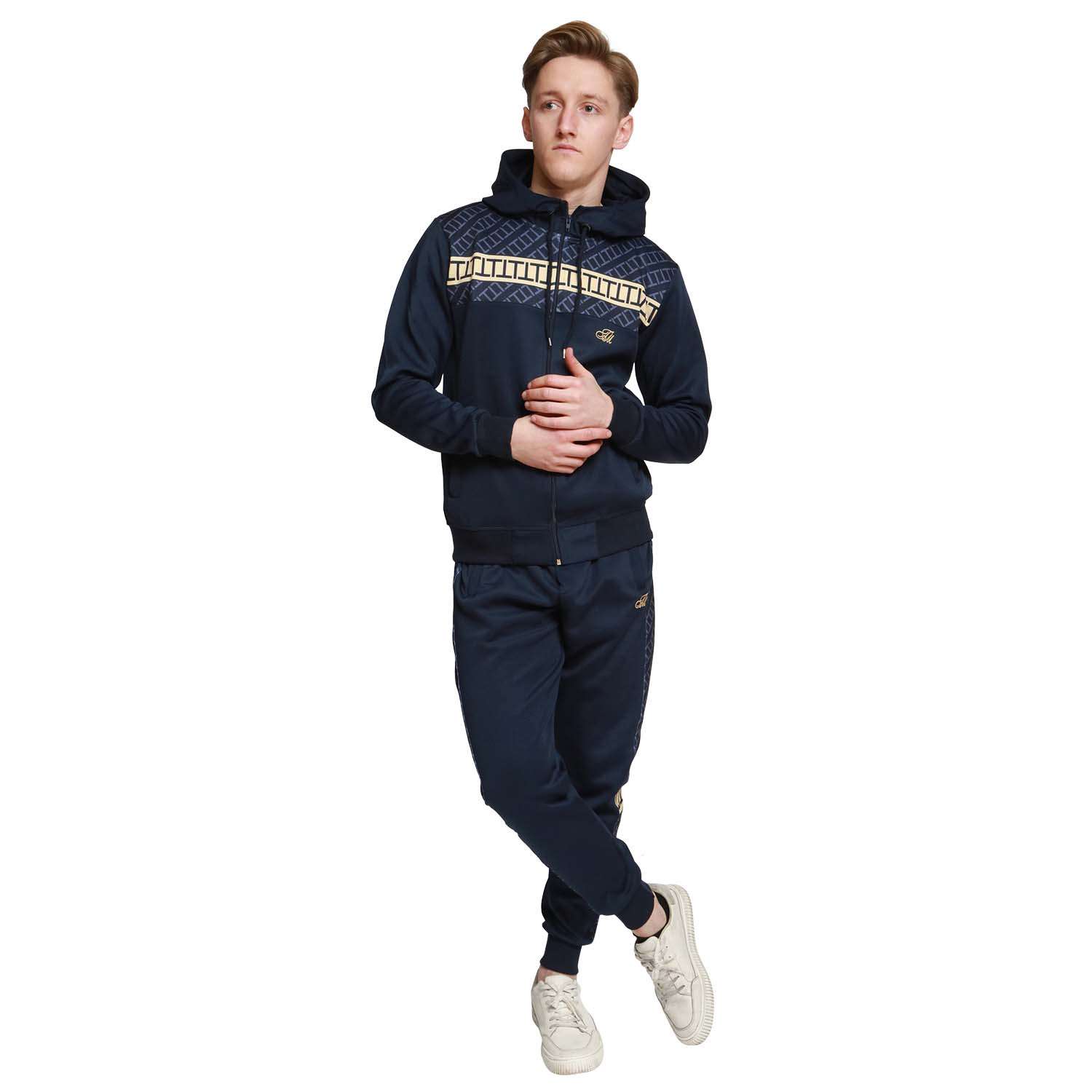 Navy Mens Tracksuit Set Zip Up Top Bottoms Jogging Designer Joggers Sweats Slim Fit
