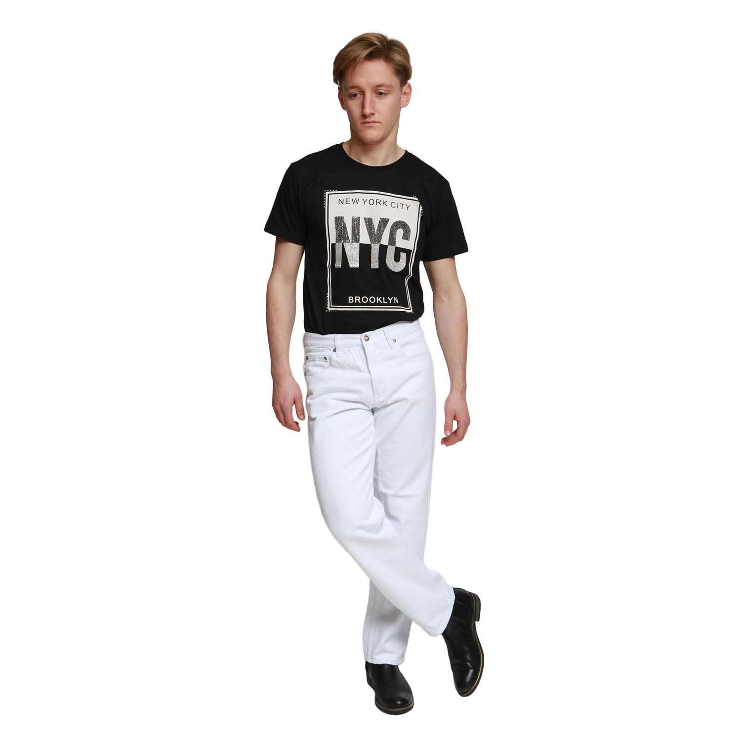 White Mens Georgio Peviani Comfort Fit Jeans Classic 5 Pocket Regular Denim Trousers